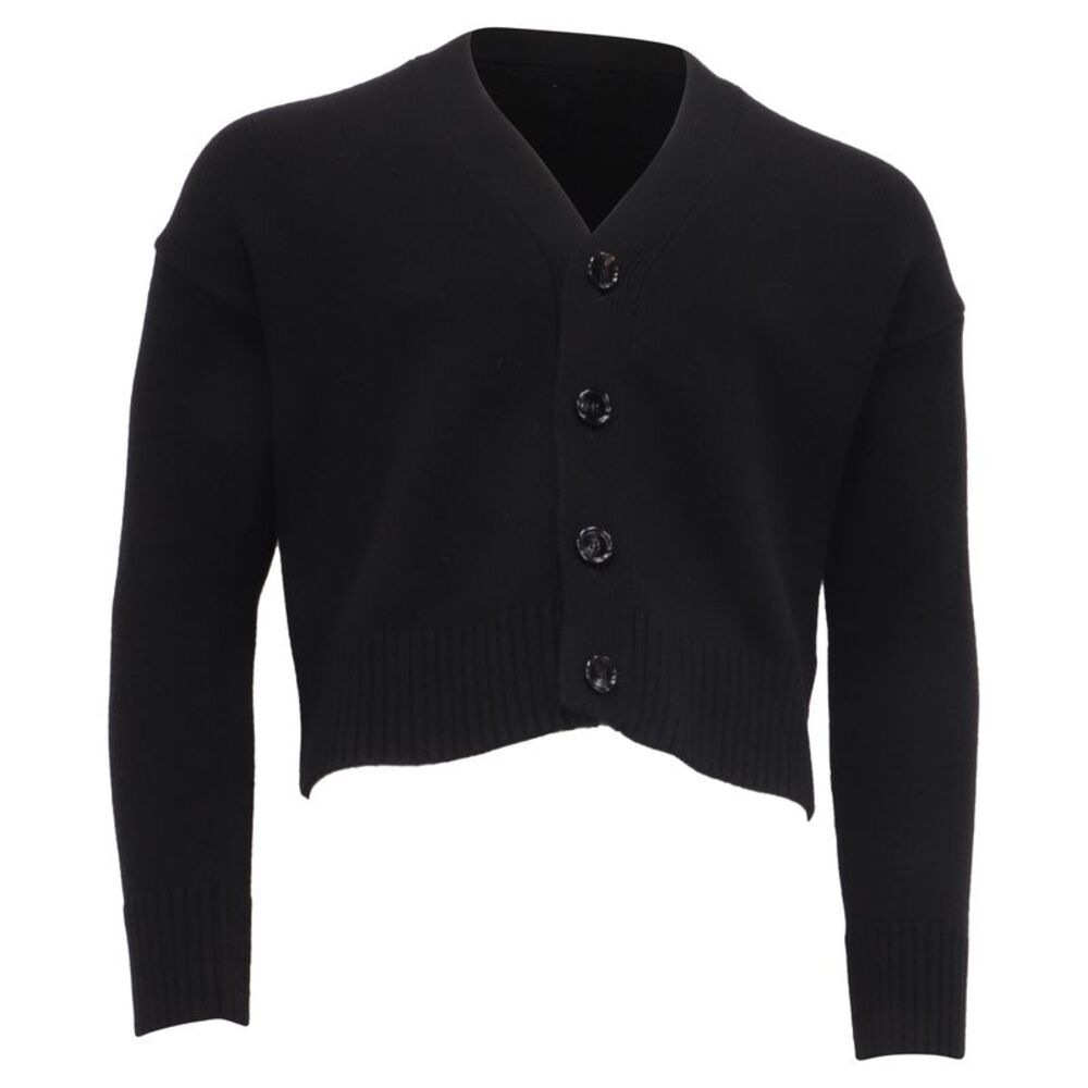AMI Paris Cropped Cardigan in Black Merino Wool